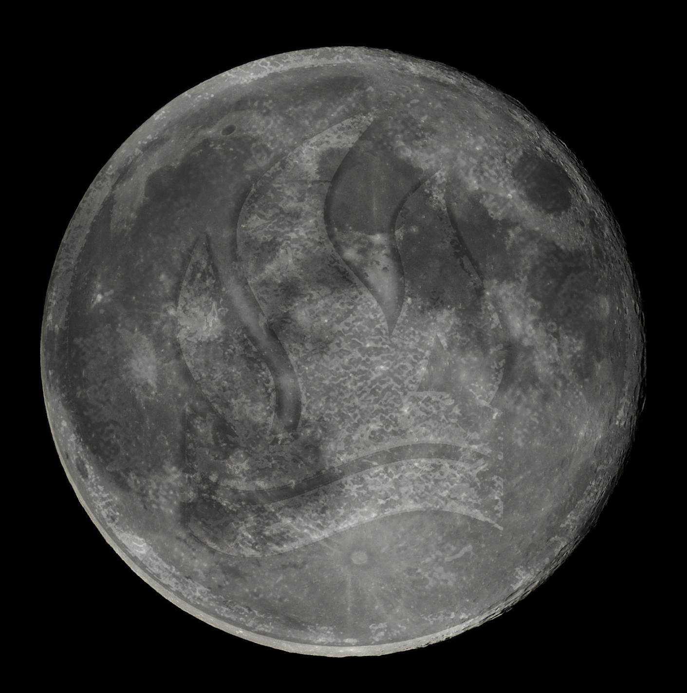 The moon with a faint image of the Liquid Fire band logo